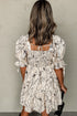 Floral Print Square Neck Shir Back Puff Sleeve Mini Dress