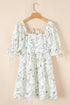 Floral Print Square Neck Shir Back Puff Sleeve Mini Dress