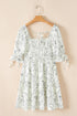 Floral Print Square Neck Shir Back Puff Sleeve Mini Dress