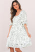 Floral Print Square Neck Shir Back Puff Sleeve Mini Dress