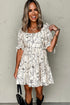 Floral Print Square Neck Shir Back Puff Sleeve Mini Dress