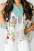 Floral Print Striped Contrast Trim V Neck Half Sleeve Blouse