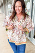 Floral Print Striped Detail Contrast Trim Babydoll Blouse