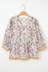Floral Print Striped Detail Contrast Trim Babydoll Blouse