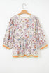 Floral Print Striped Detail Contrast Trim Babydoll Blouse
