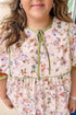 Floral Print Striped Detail Contrast Trim Babydoll Blouse