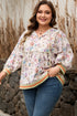 Floral Print Striped Detail Contrast Trim Babydoll Blouse