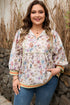 Floral Print Striped Detail Contrast Trim Babydoll Blouse