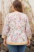 Floral Print Striped Detail Contrast Trim Babydoll Blouse