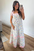 Floral Print Striped Knot Strap A Line Maxi Dress