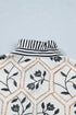 Floral Print Striped Patchwork Button Neck Puff Sleeve Blouse