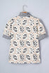 Floral Print Striped Patchwork Button Neck Puff Sleeve Blouse