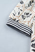 Floral Print Striped Patchwork Button Neck Puff Sleeve Blouse