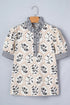 Floral Print Striped Patchwork Button Neck Puff Sleeve Blouse