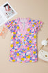 Floral Print Striped Patchwork V Neck Flutter Sleeve Blouse