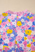 Floral Print Striped Patchwork V Neck Flutter Sleeve Blouse