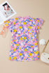 Floral Print Striped Patchwork V Neck Flutter Sleeve Blouse