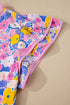 Floral Print Striped Patchwork V Neck Flutter Sleeve Blouse