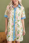 Floral Print Striped Trim Button Down Shift Mini Dress