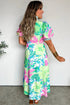 Floral Print Striped Trim Button Down Short Sleeve Dress