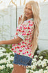 Floral Print Striped Trim Collared Puff Sleeve Blouse