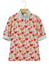 Floral Print Striped Trim Collared Puff Sleeve Blouse