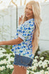 Floral Print Striped Trim Collared Puff Sleeve Blouse