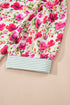 Floral Print Striped Trim Collared Puff Sleeve Blouse