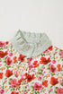 Floral Print Striped Trim Collared Puff Sleeve Blouse