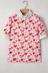 Floral Print Striped Trim Collared Puff Sleeve Blouse