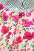 Floral Print Striped Trim Collared Puff Sleeve Blouse