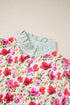 Floral Print Striped Trim Collared Puff Sleeve Blouse