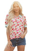 Floral Print Striped Trim Collared Puff Sleeve Blouse
