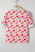 Floral Print Striped Trim Collared Puff Sleeve Blouse