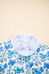 Floral Print Striped Trim Collared Puff Sleeve Blouse