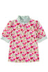 Floral Print Striped Trim Collared Puff Sleeve Blouse