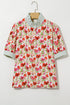 Floral Print Striped Trim Collared Puff Sleeve Blouse