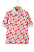 Floral Print Striped Trim Collared Puff Sleeve Blouse