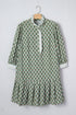 Floral Print Striped Trim Frilled Collar Plus Size Mini Dresses