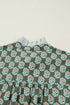 Floral Print Striped Trim Frilled Collar Plus Size Mini Dresses