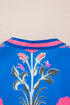 Floral Print Striped Trim Notched Neck Long Sleeve Blouse