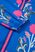 Floral Print Striped Trim Notched Neck Long Sleeve Blouse