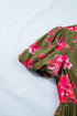 Floral Print Striped Trim Puff Sleeve Ruffle Hem Maxi Dress
