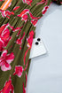 Floral Print Striped Trim Puff Sleeve Ruffle Hem Maxi Dress