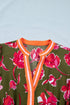 Floral Print Striped Trim Puff Sleeve Ruffle Hem Maxi Dress