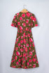 Floral Print Striped Trim Puff Sleeve Ruffle Hem Maxi Dress