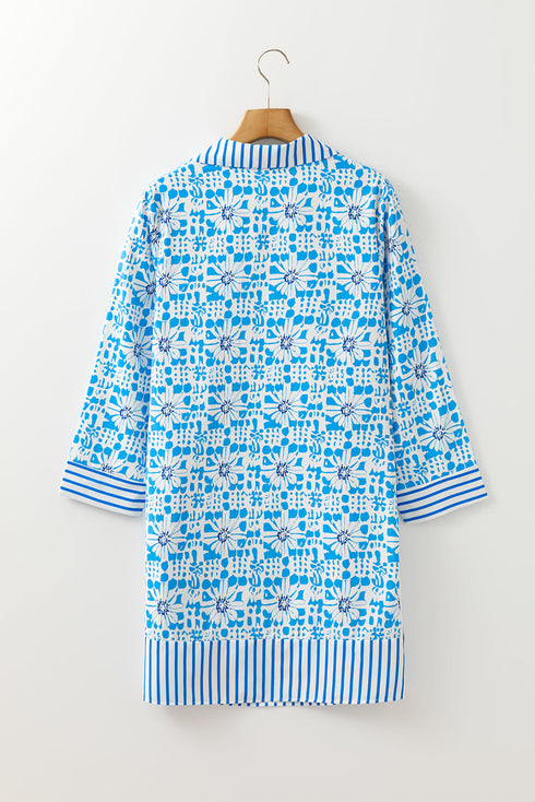 Floral Print Striped Trim Southern Belle Shift Mini Dress