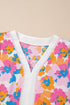 Floral Print Striped Trim Tie Front Cotton Blouse