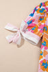 Floral Print Striped Trim Tie Front Cotton Blouse