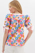 Floral Print Striped Trim Tie Front Cotton Blouse